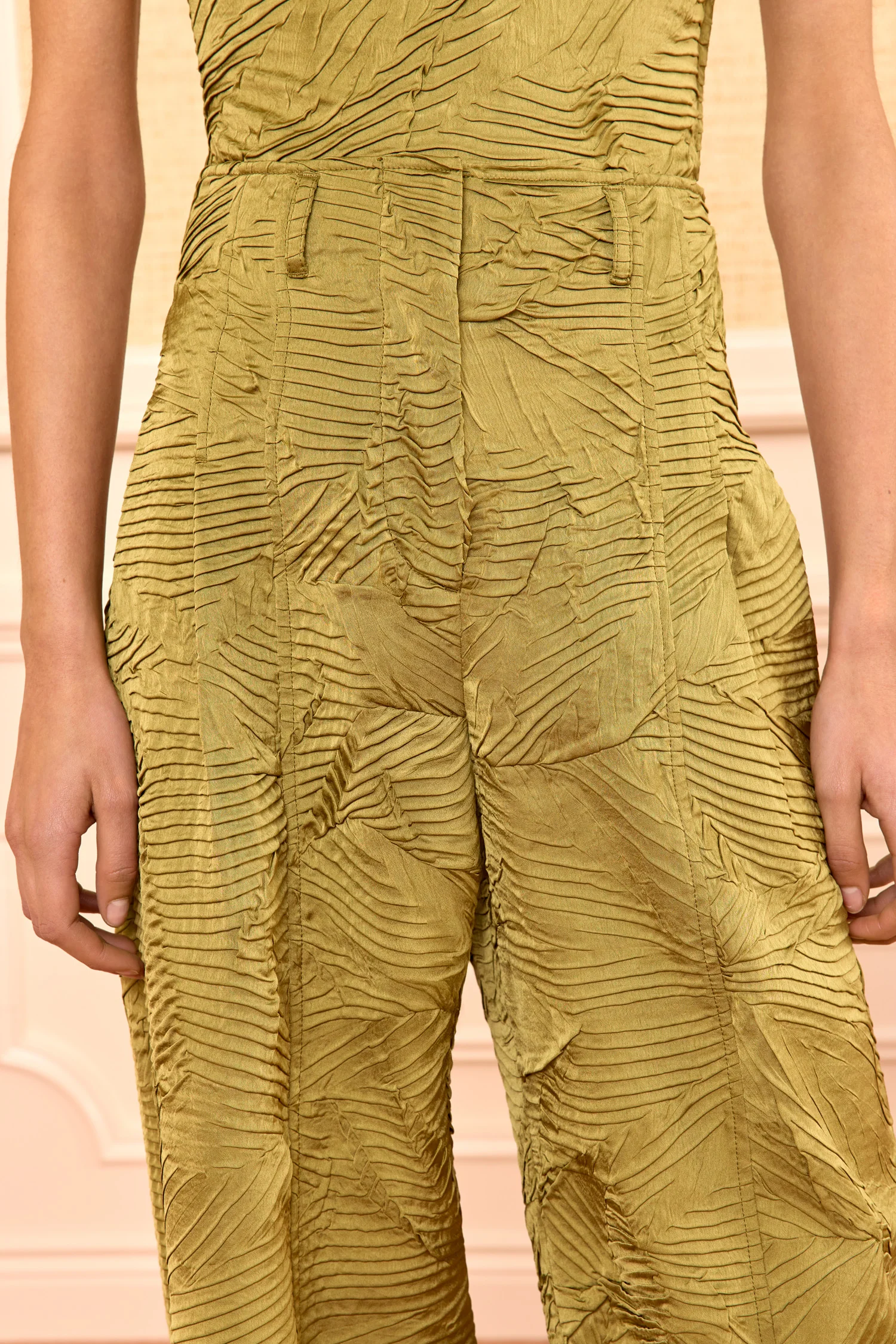Carine Satin Pant - Moss Gold - Image 2