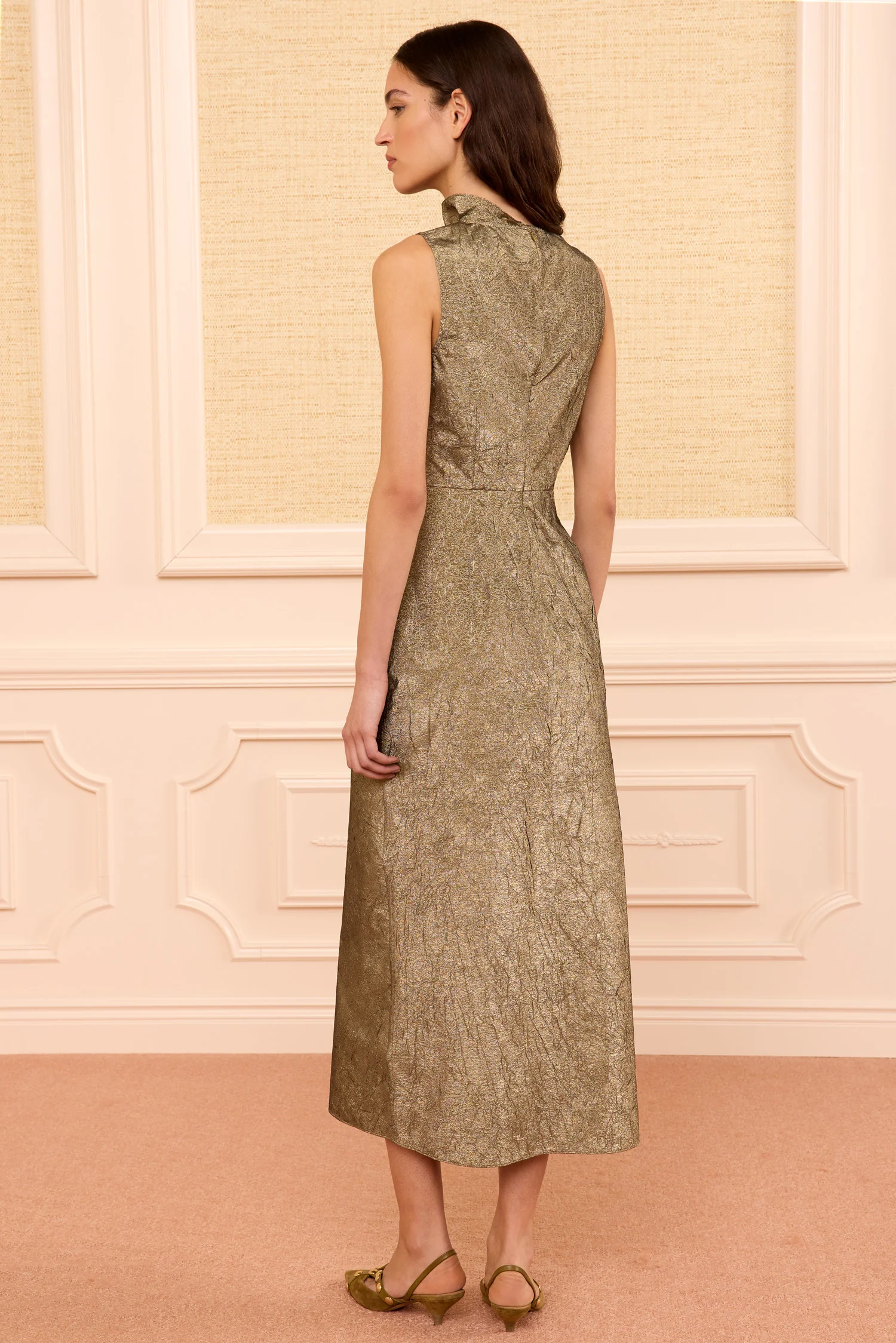 Demetria Taffeta Dress - Light Gold - Image 4