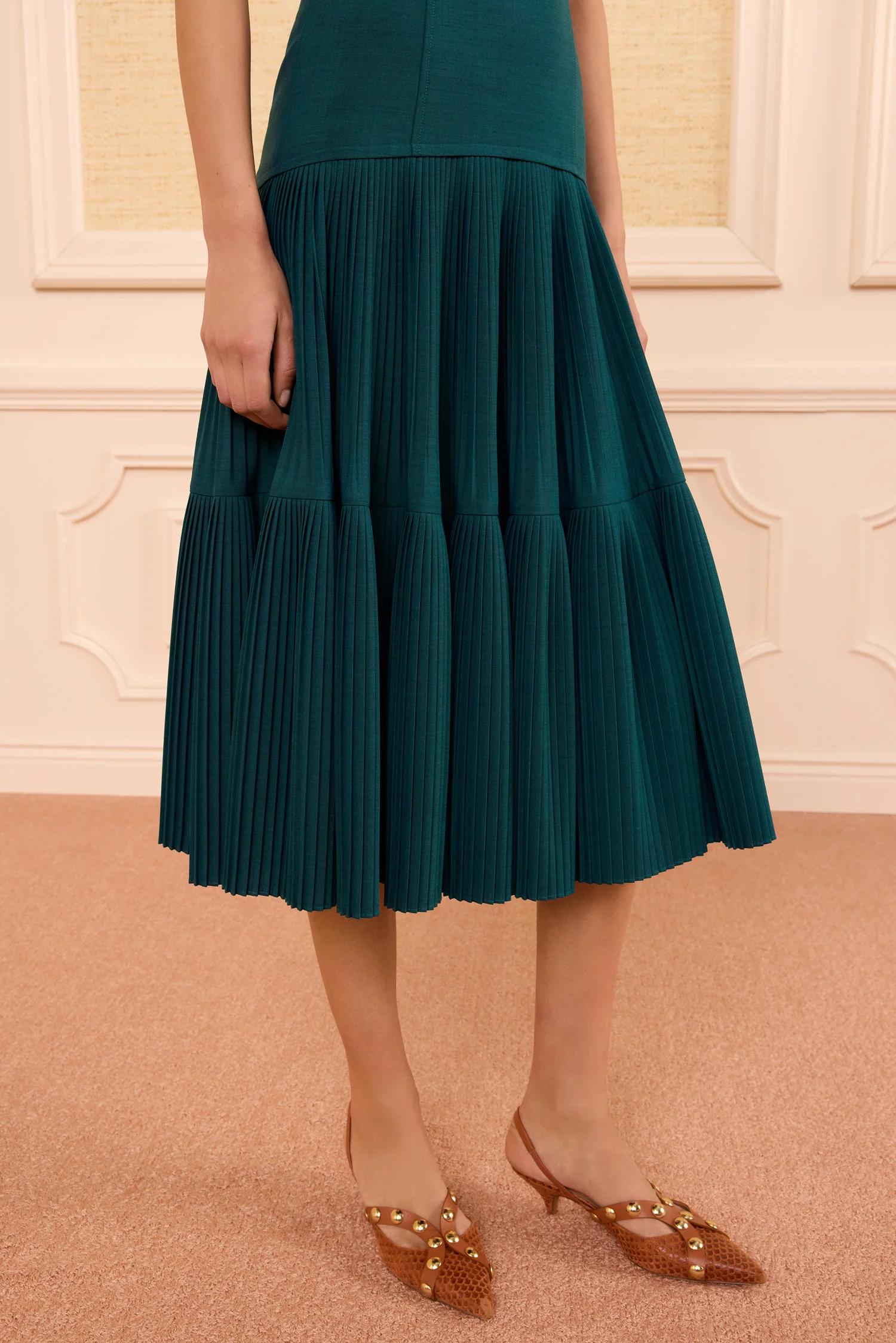Matilda Pleated Wool Cami Dress - Verdite - Image 2
