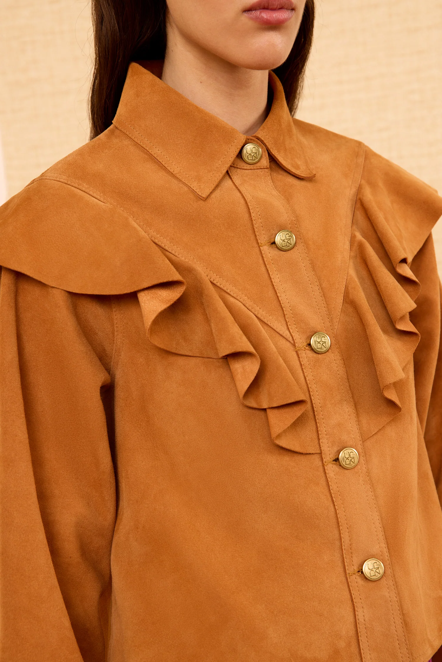 Matilde Ruffle Suede Jacket - Cognac - Image 2