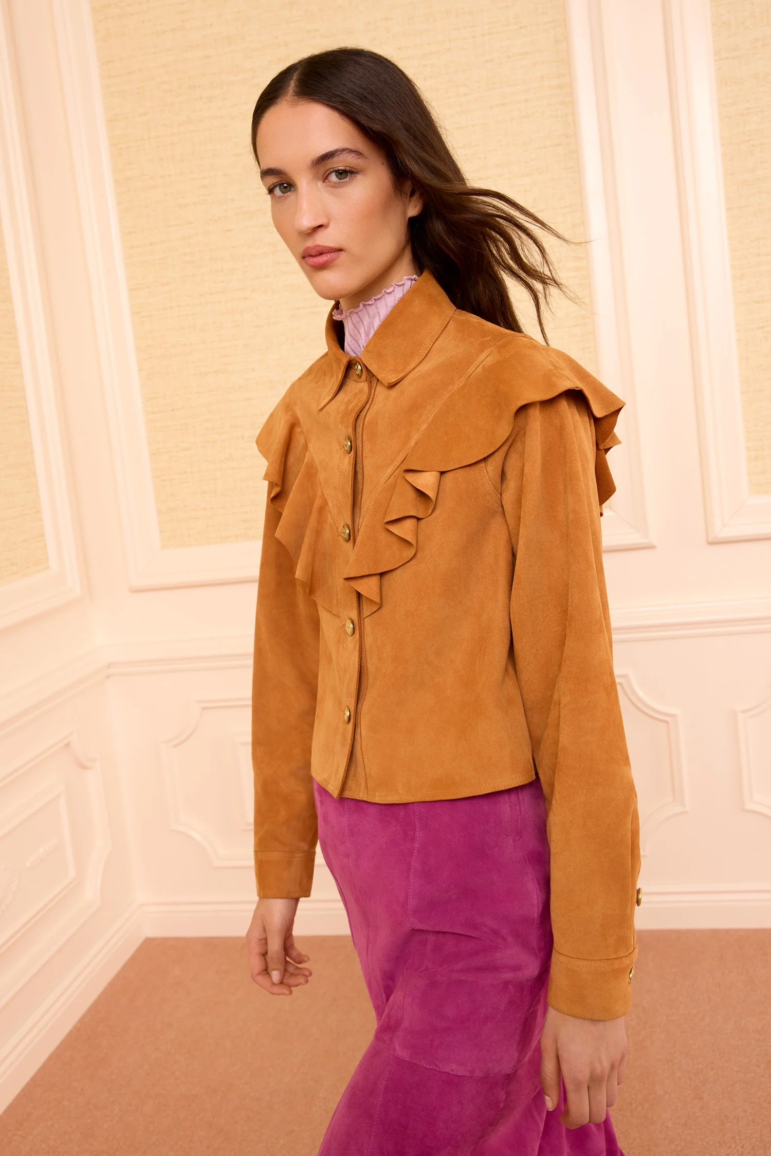 Matilde Ruffle Suede Jacket - Cognac - Image 3