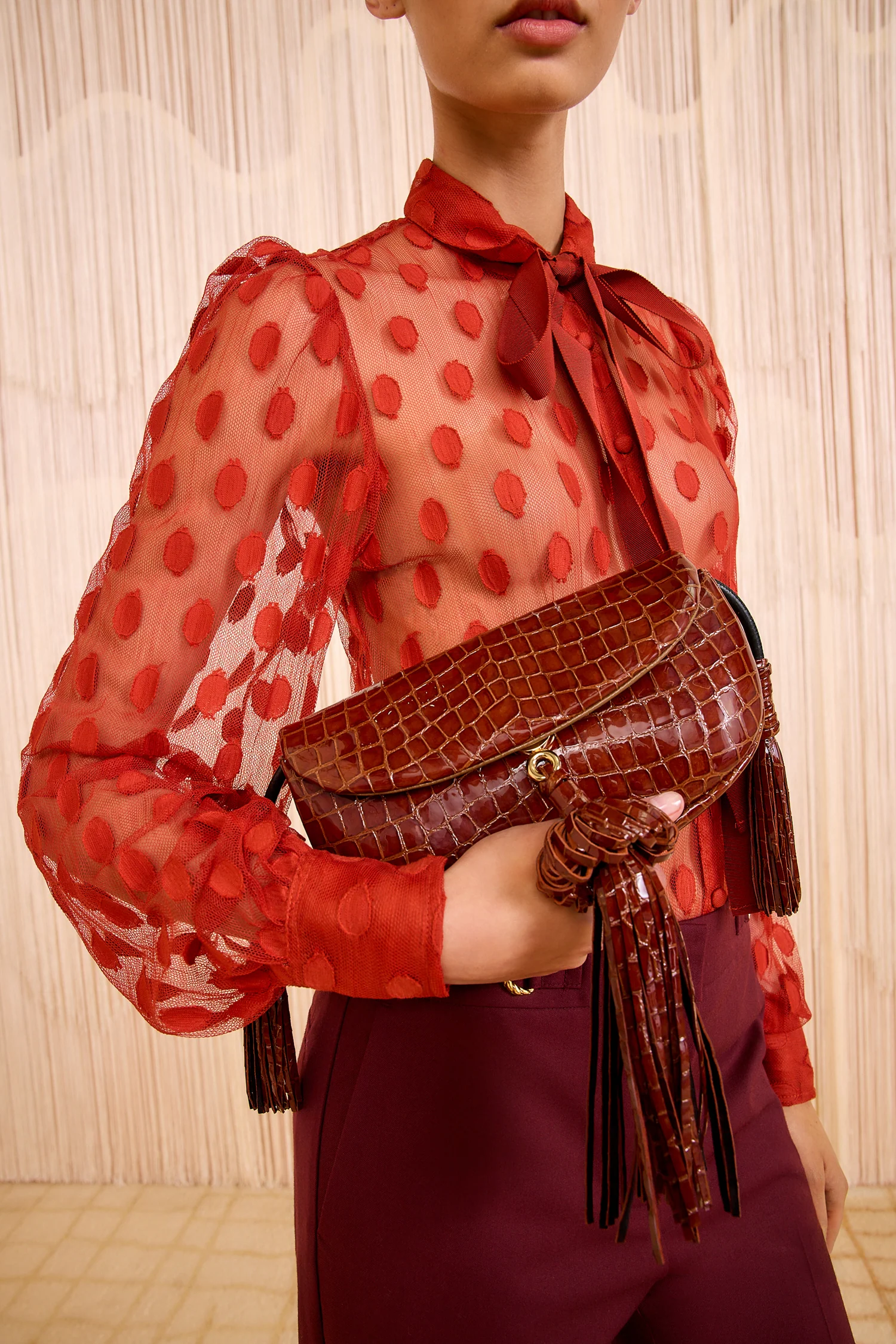 Paloma Tassel Flap Bag - Embossed Chestnut - Image 7