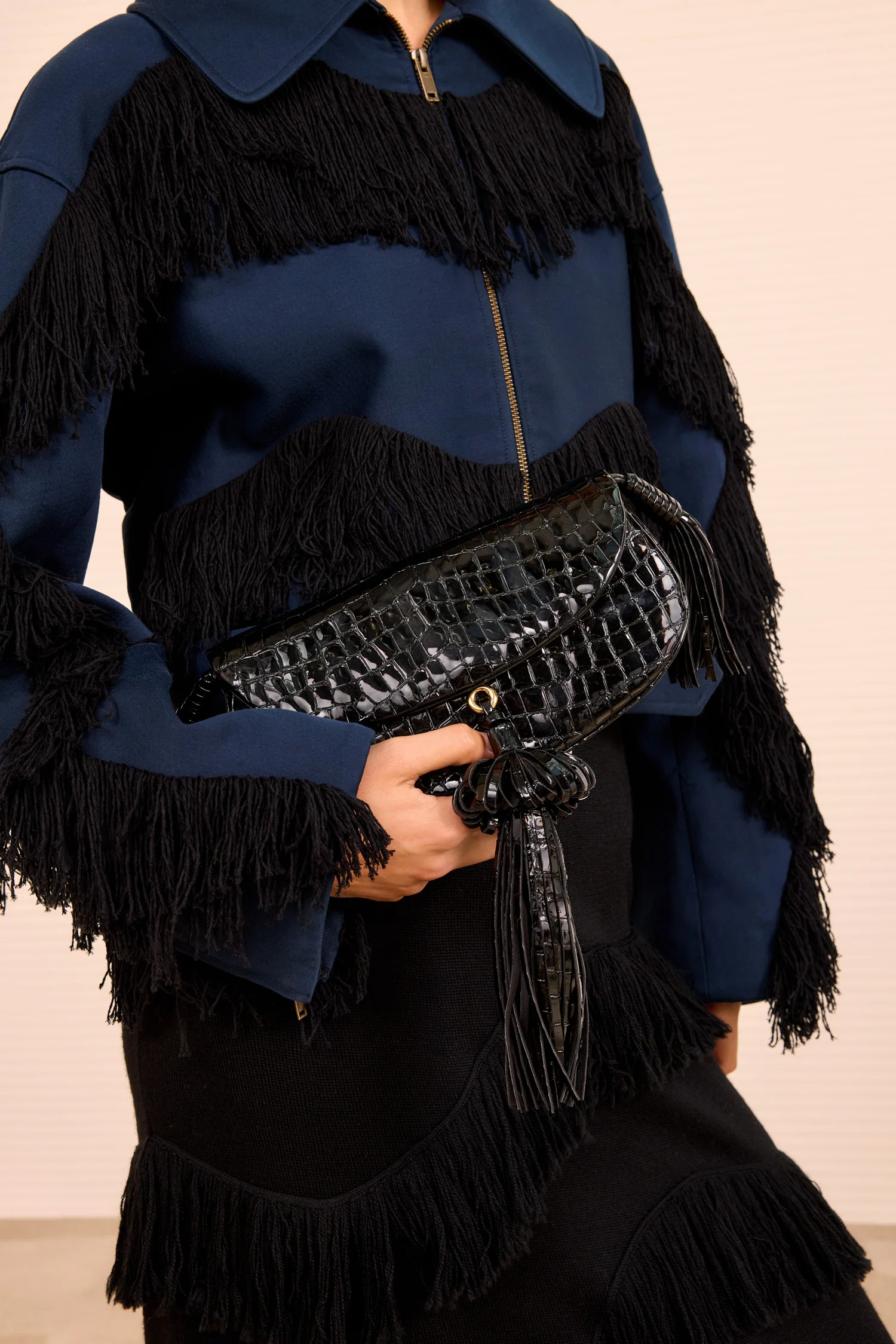 Paloma Tassel Flap Bag - Embossed Noir - Image 7