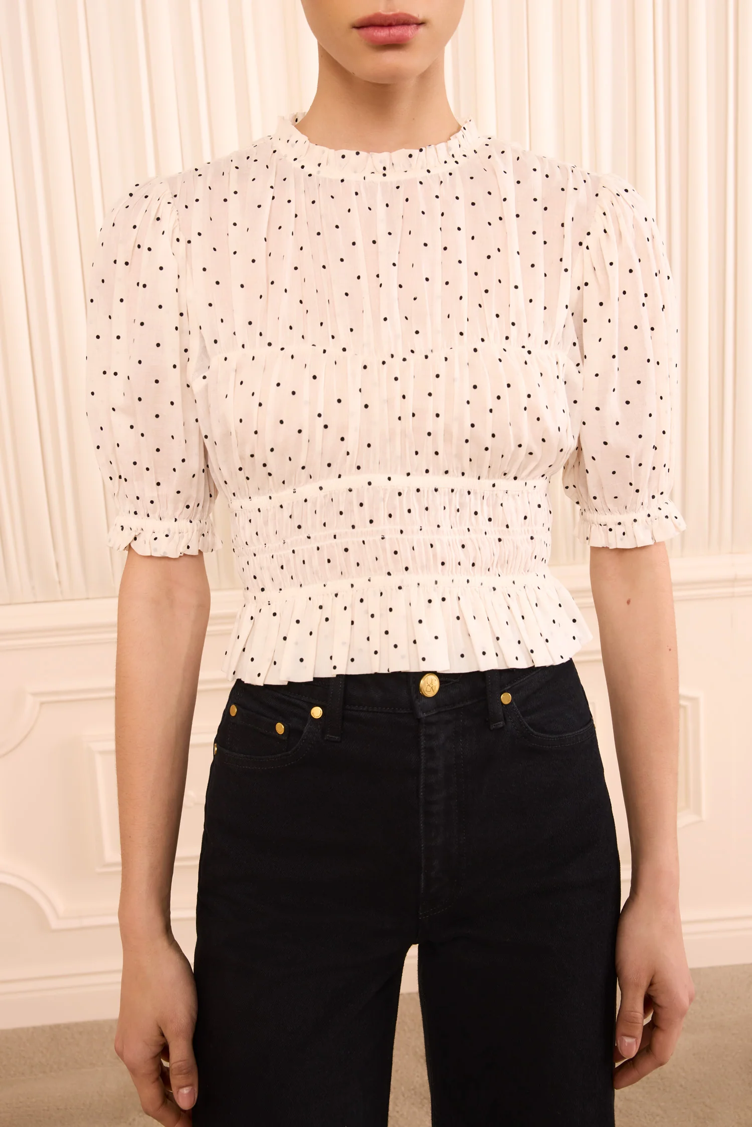 Rae Short Sleeve Cotton Top - Blanc - Image 2