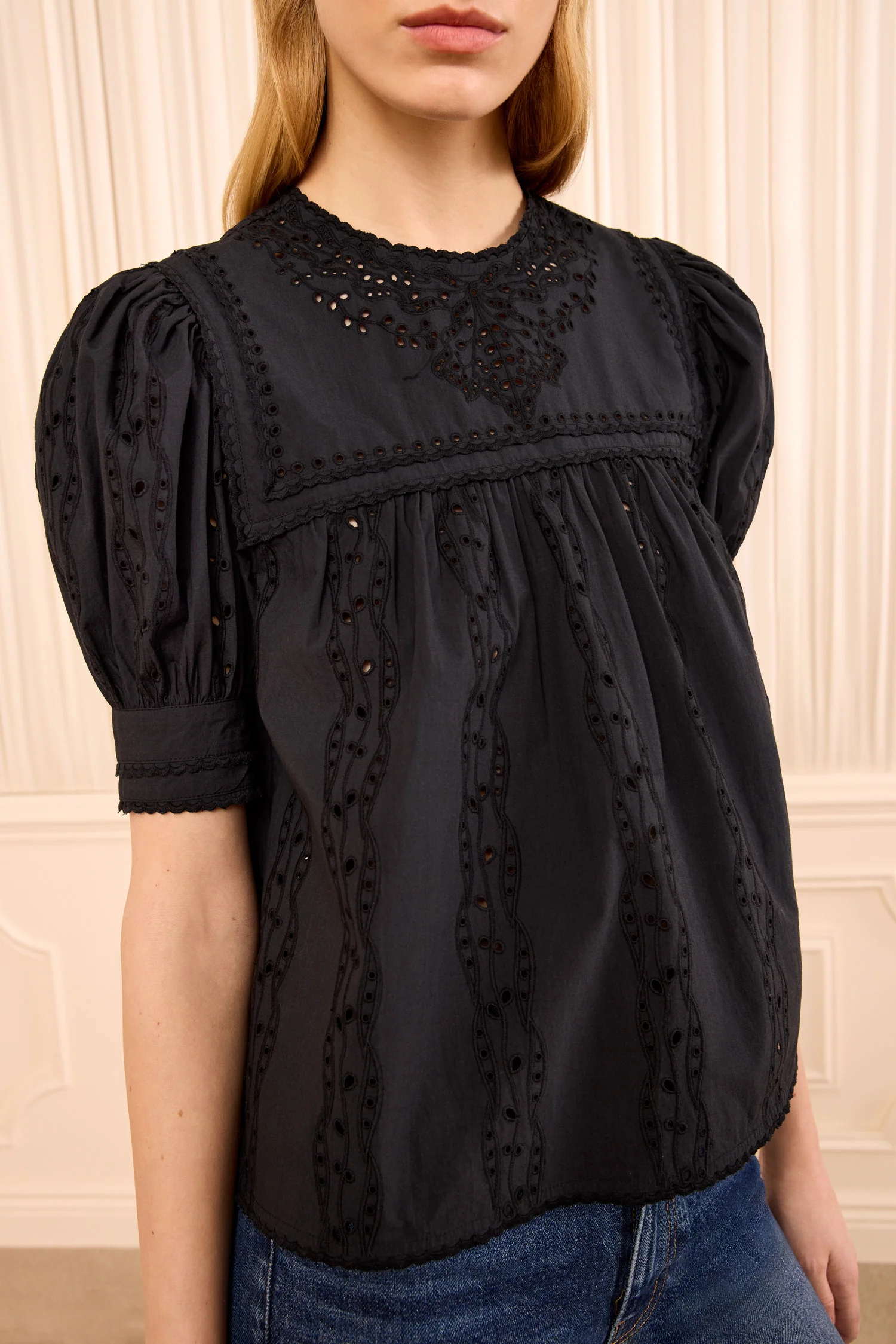 Una Short Sleeve Cotton Top - Noir - Image 2