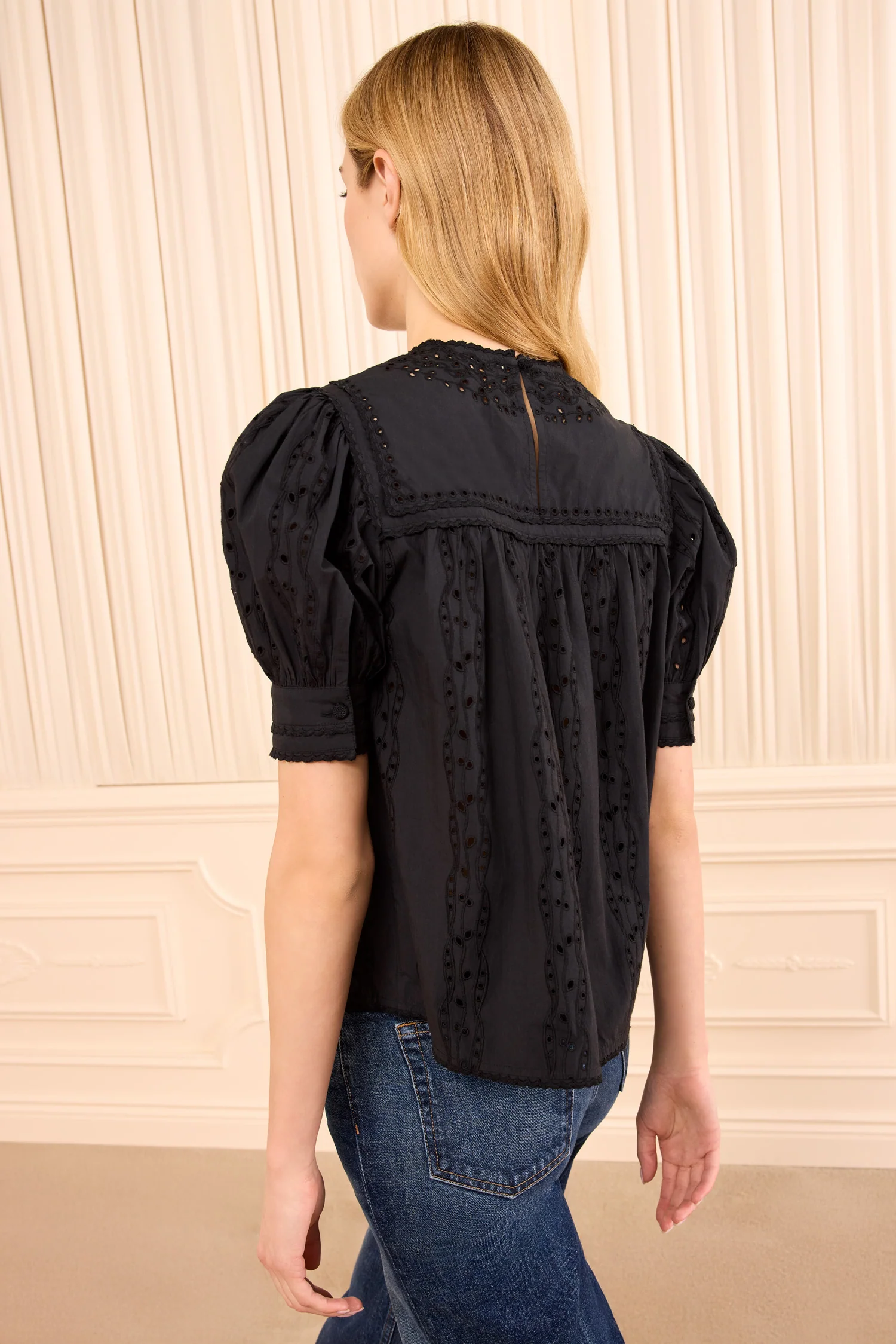 Una Short Sleeve Cotton Top - Noir - Image 4